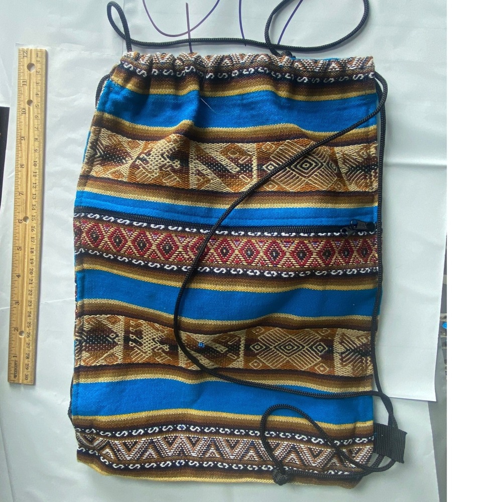 Boho Woven Drawstring Backpack Tribal Pattern Festival Bag